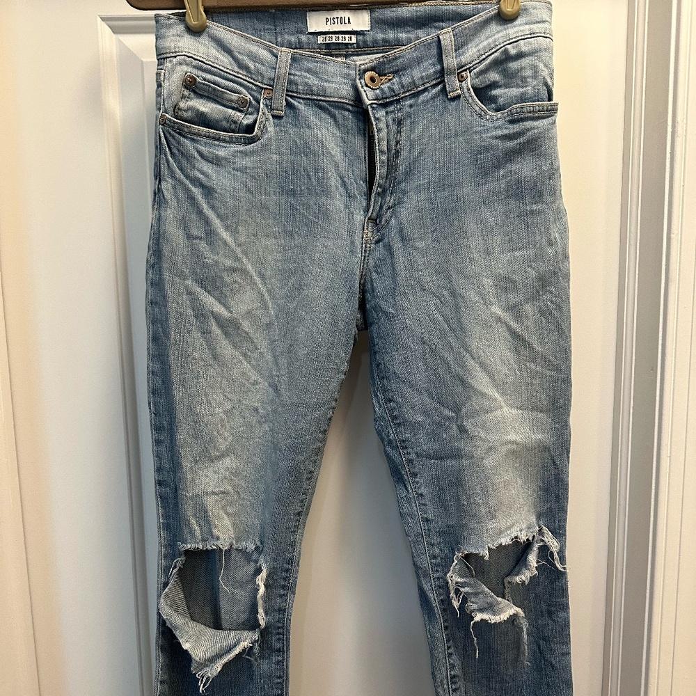 Olinda Distressed Uneven Fray Hem Skinny Jean size 28 Pistola